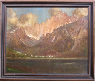 Dipinti Antichita Ille Pittore del Alpi Italiene Monte Civetta a lago d'alleghe.