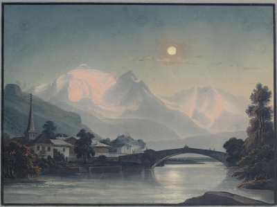 Mountain Paintings Vue nocturne du pont Saint-Martin, le Mont-Blanc au fond.